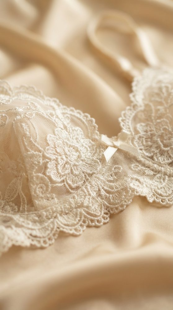 Soutien de renda creme com padrão floral em fundo suave creme