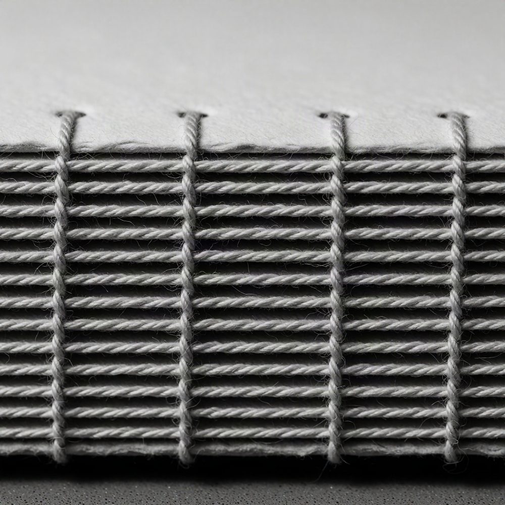 Caderno artesanal fechado com encadernação de fio grosso branco em papel texturado