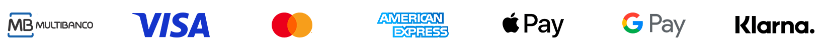 Multibanco, Visa, Mastercard, American Express, Apple Pay, Google Pay e Klarna