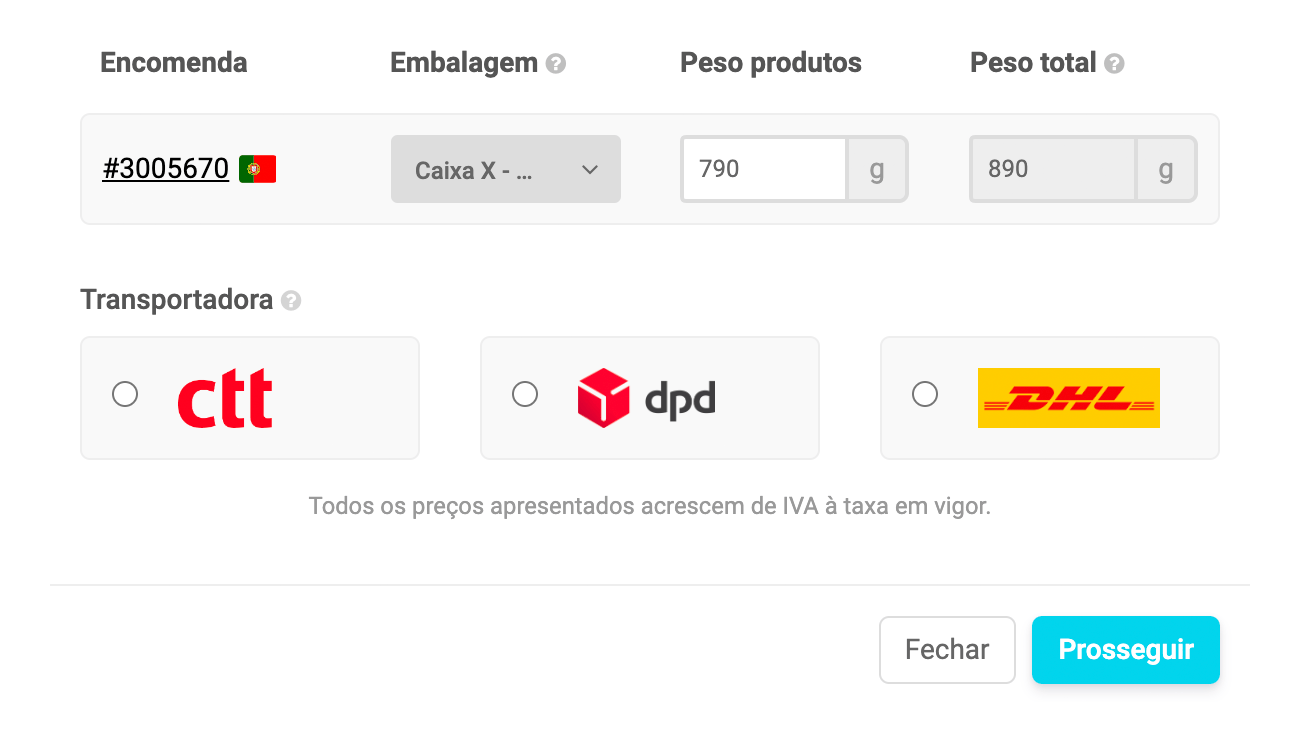 Expedição de encomendas