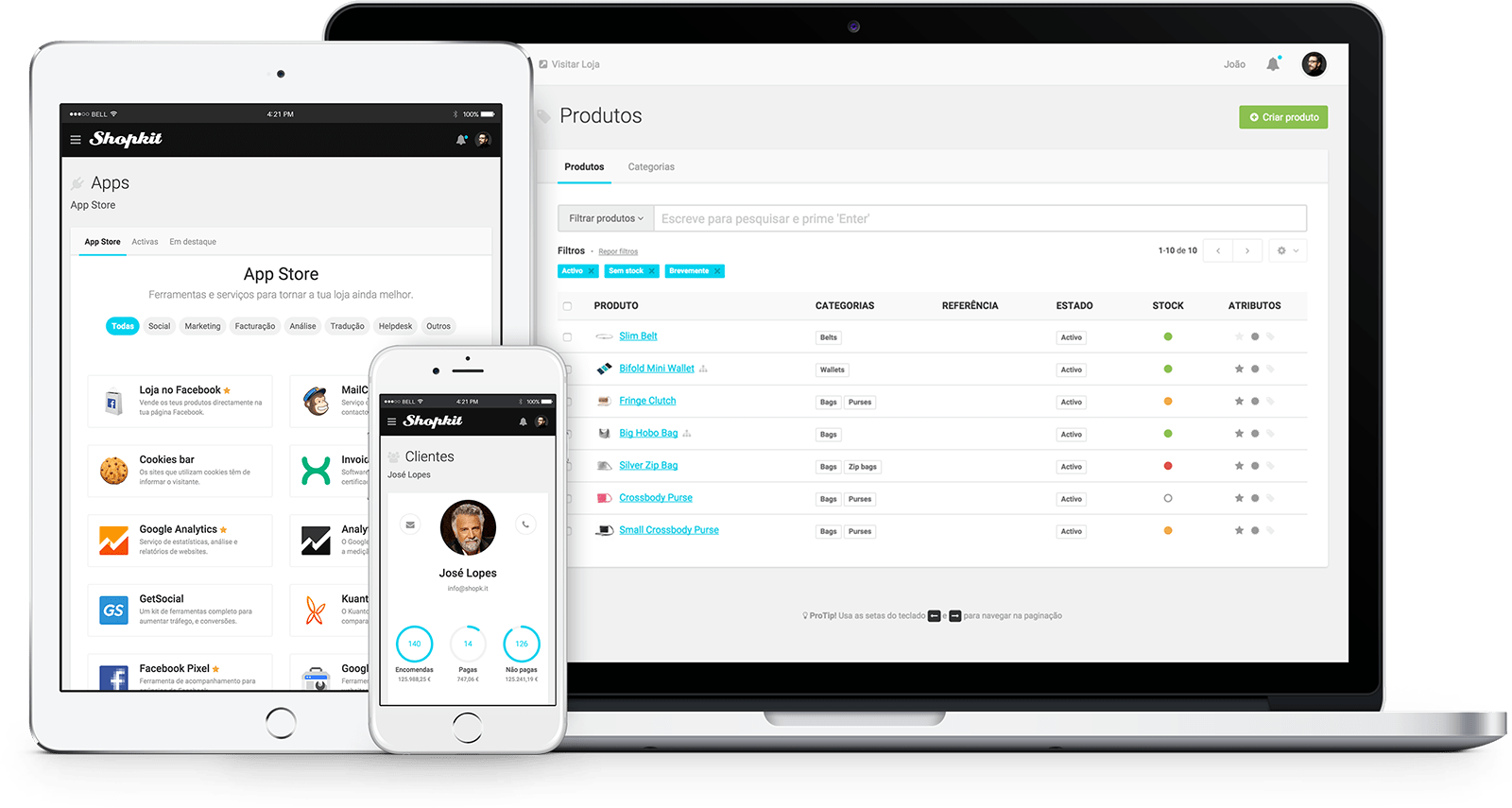 Loja online responsiva em diferentes dispositivos