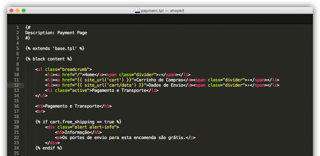 Programa o teu template