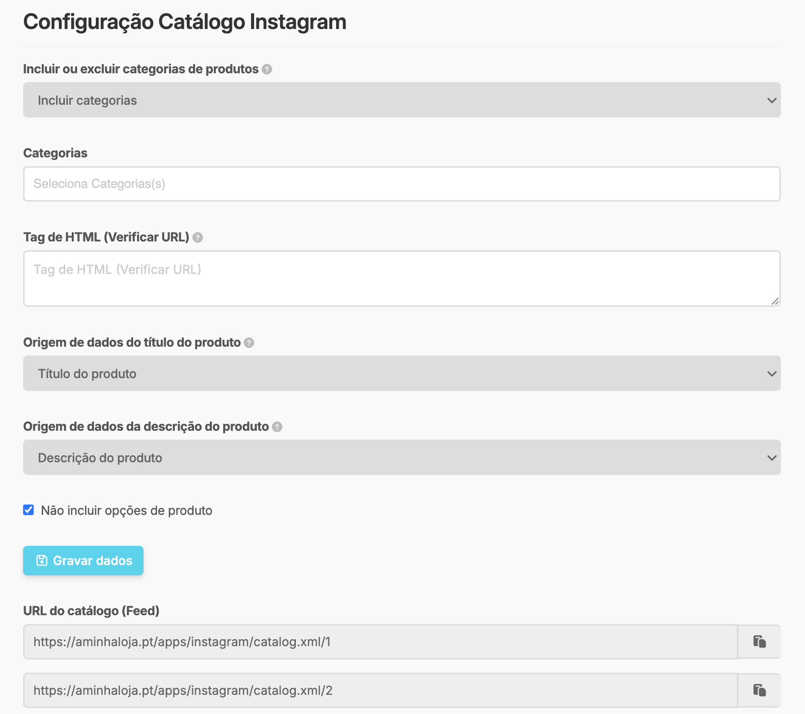 App Catálogo Instagram