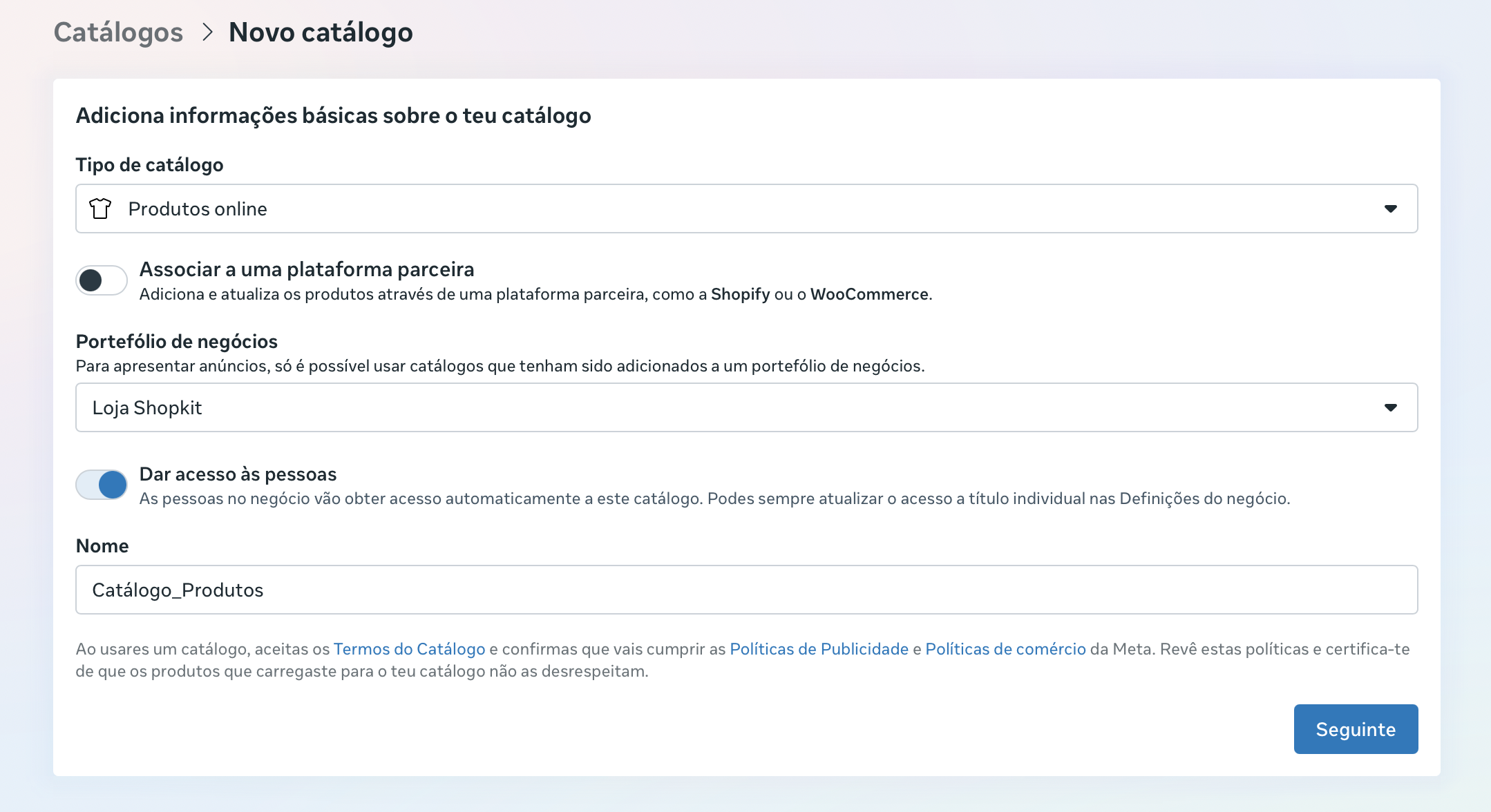 App Catálogo Facebook
