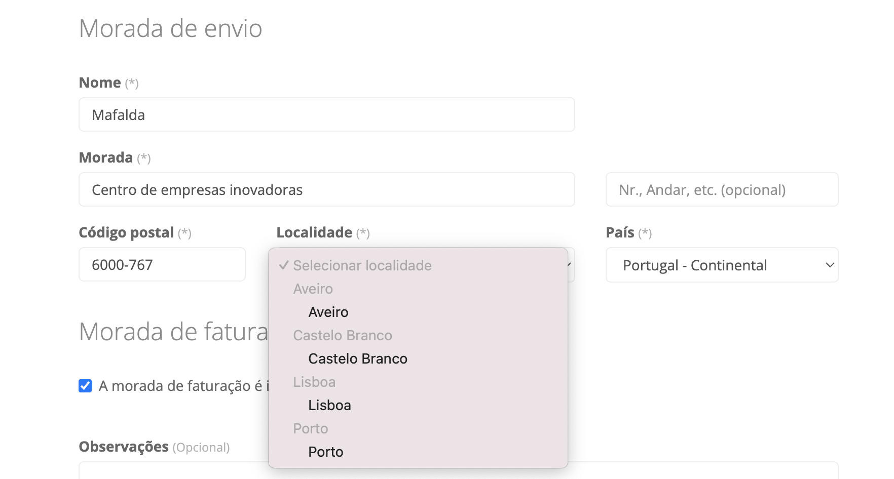 App Local e Hora de encomenda