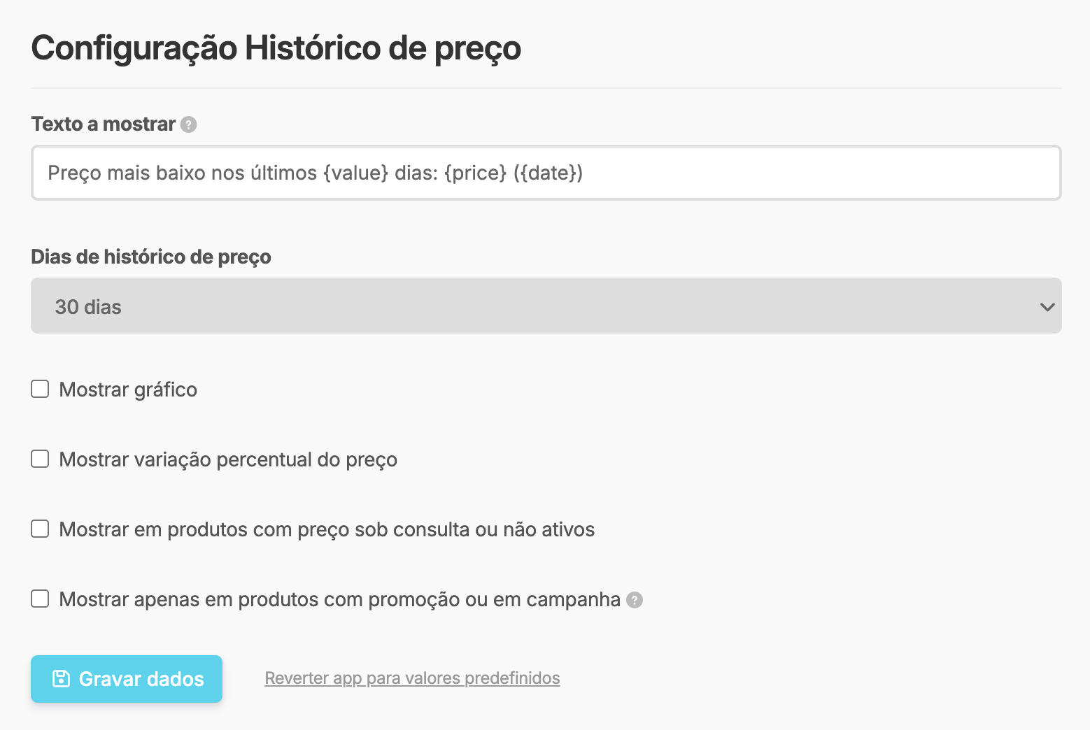 App Histórico de preço