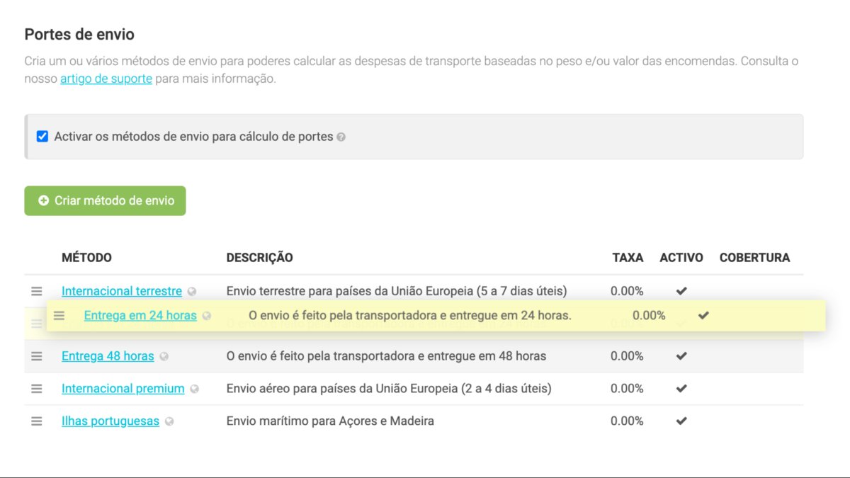 Novidades: Ordenação dos Métodos de Envio na tua Loja Online