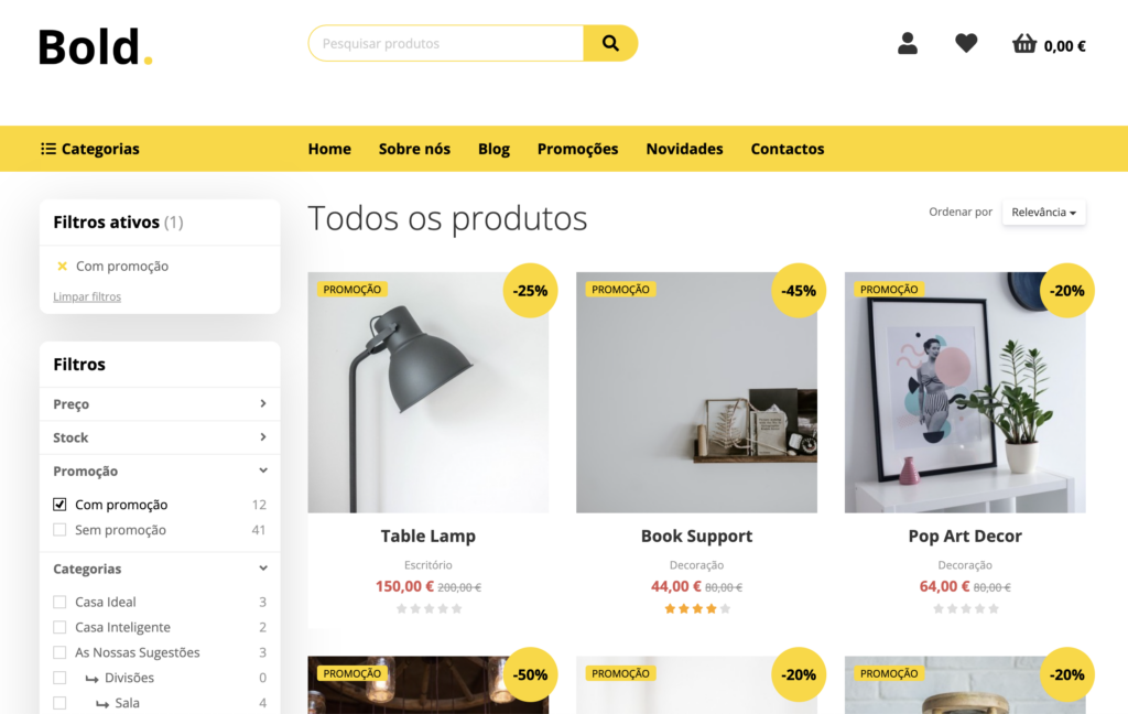 Filtros de produtos