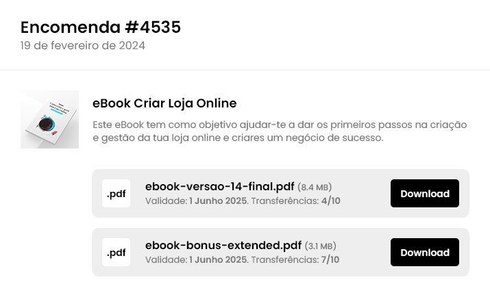 Email com produtos digitais anexados