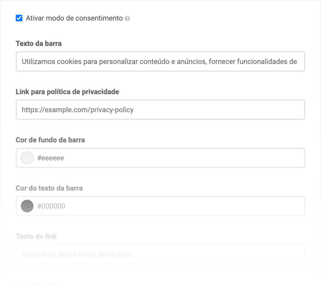 configurar a app cookies bar