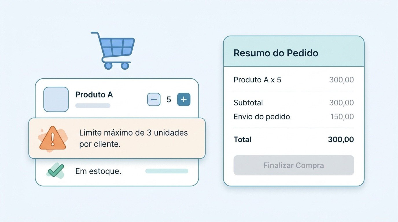 Carrinho de compras com validação de quantidades mínimas e máximas por produto