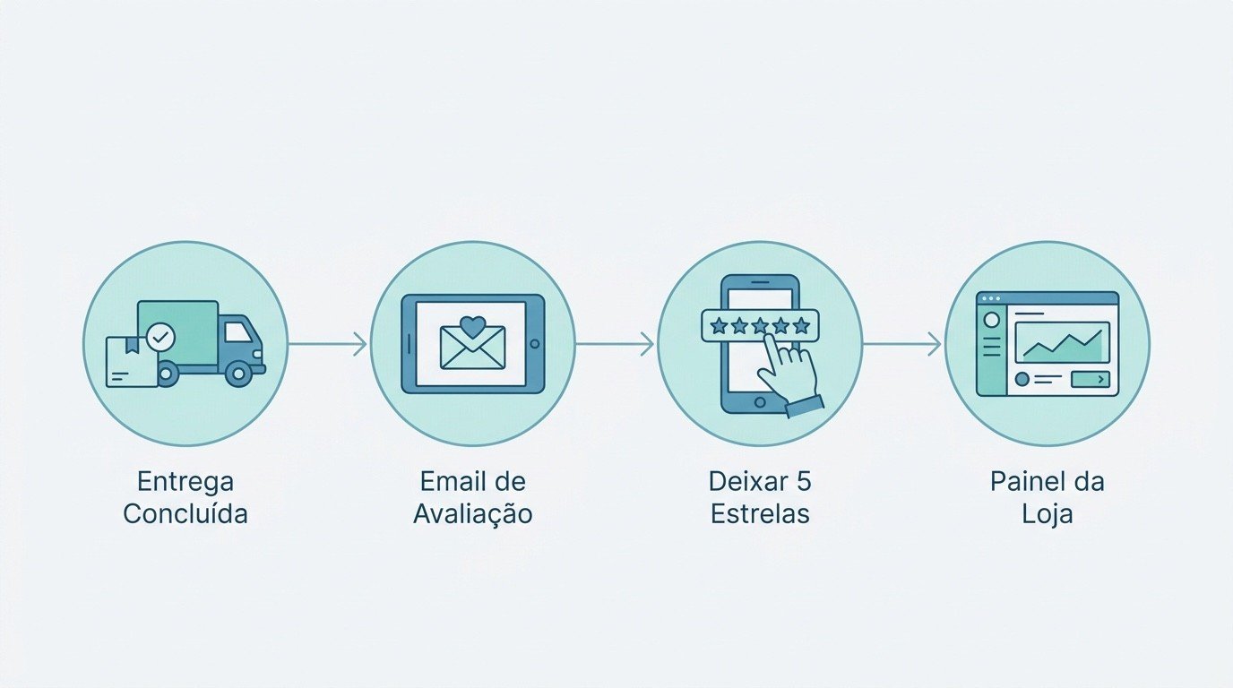 Fluxo simples para pedir uma avaliação de produto depois da compra