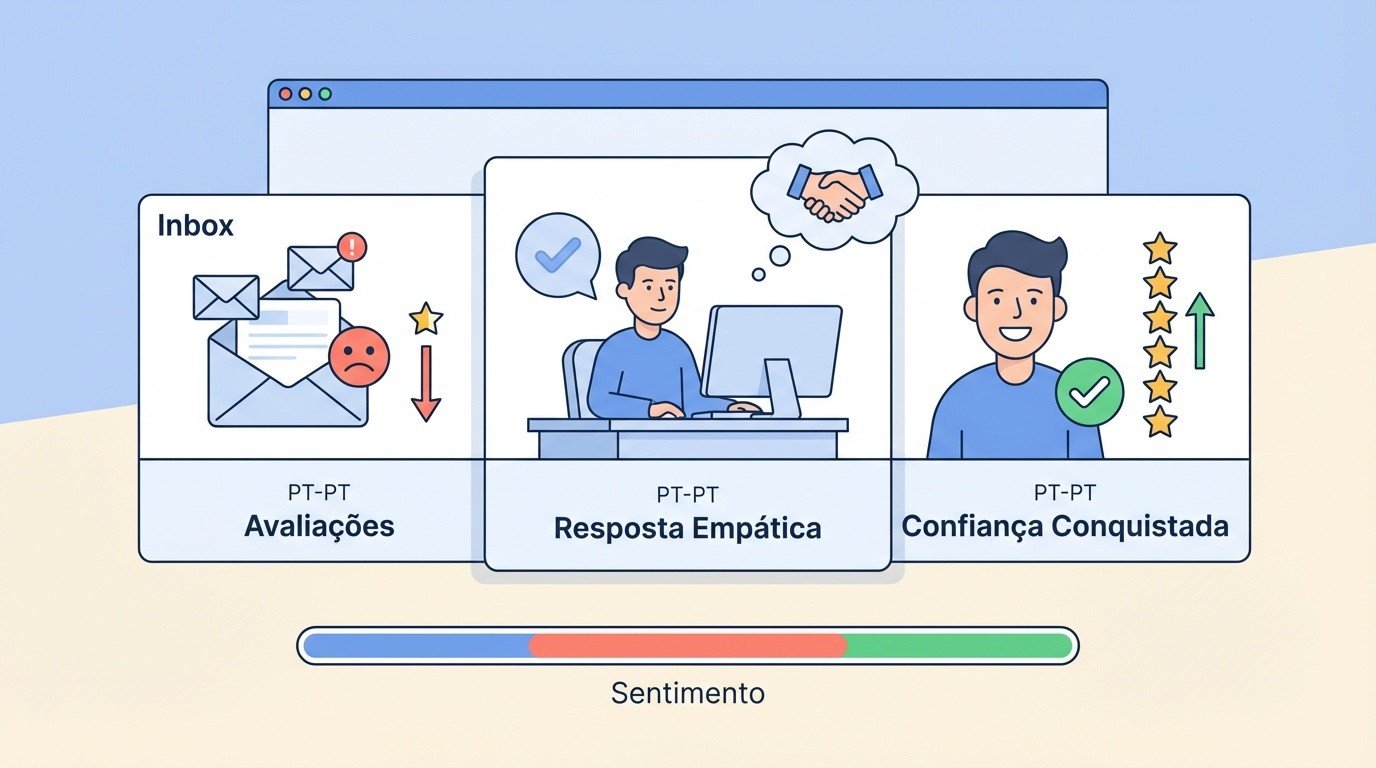 Resposta calma e profissional a uma avaliação negativa de cliente