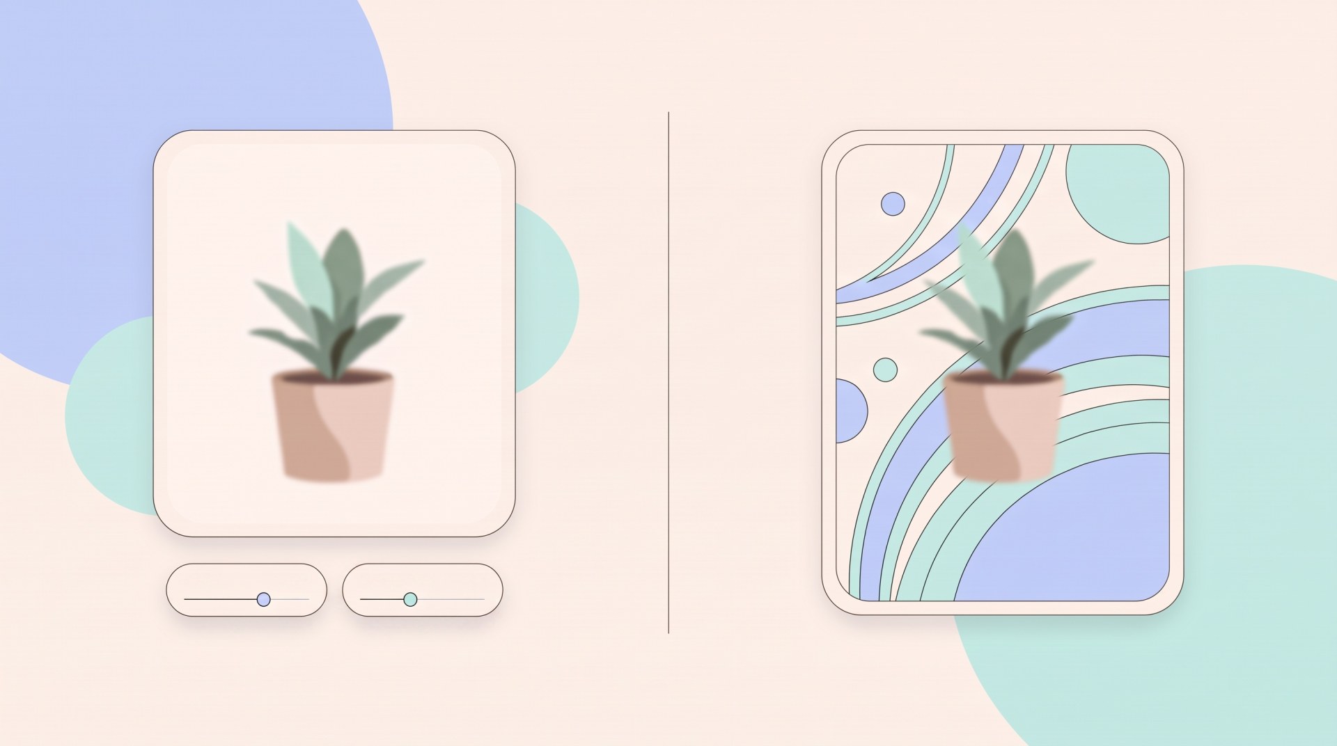 Ilustração editorial que compara a edição de cor de uma foto de produto com a criação de um cenário sintético