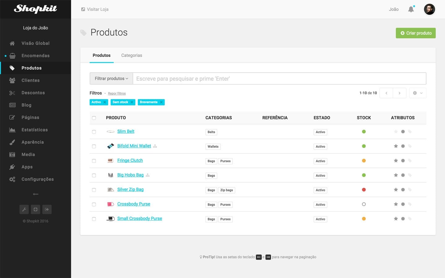 Backoffice Loja Online
