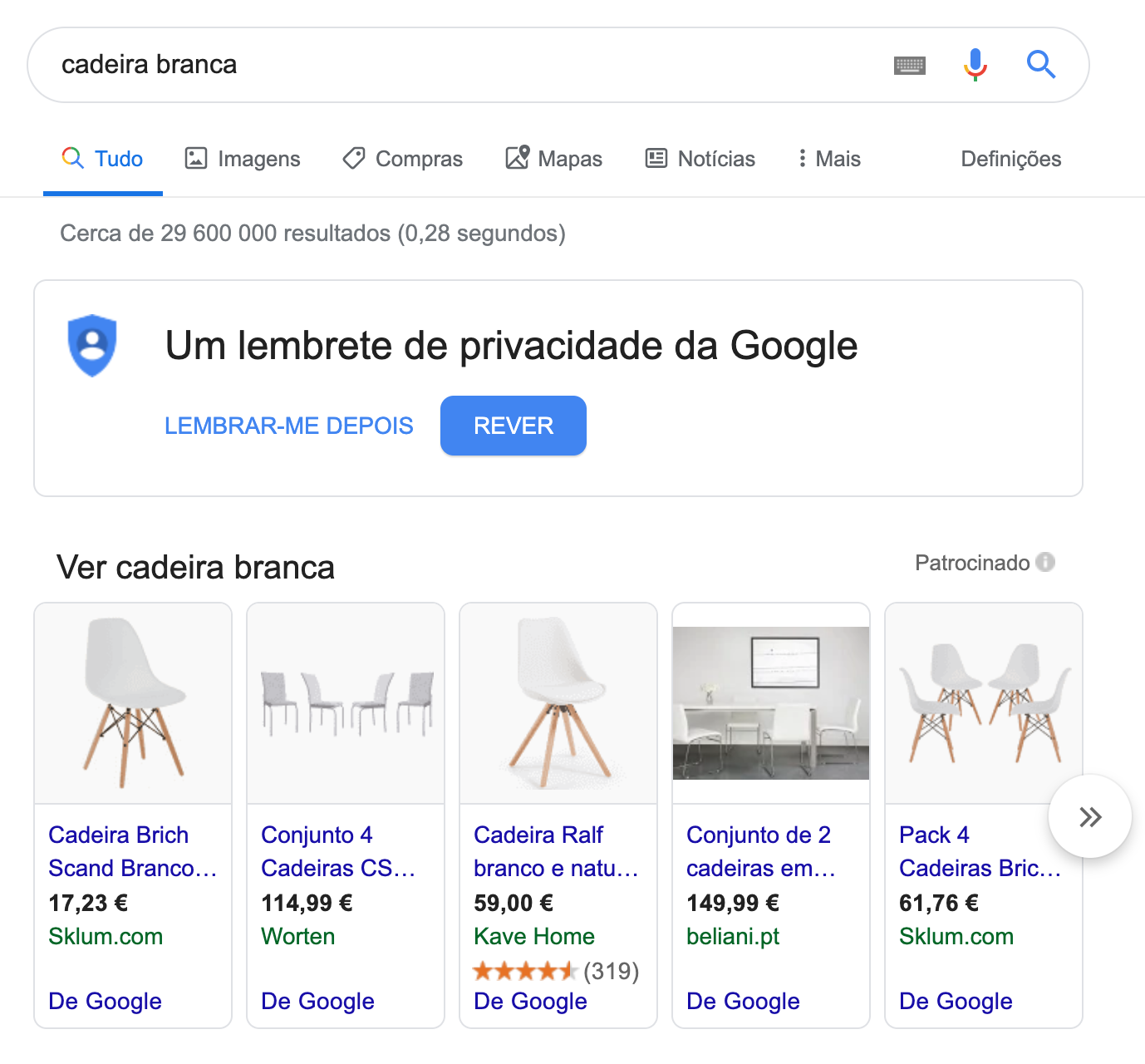 Pesquisa Google Shopping