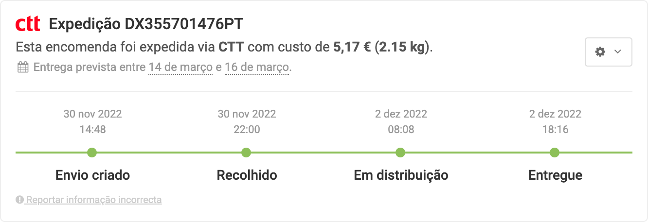 Estados do envio
