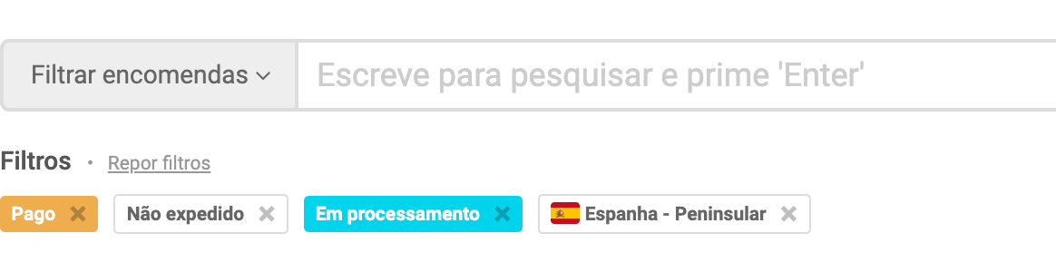 Filtros de encomendas