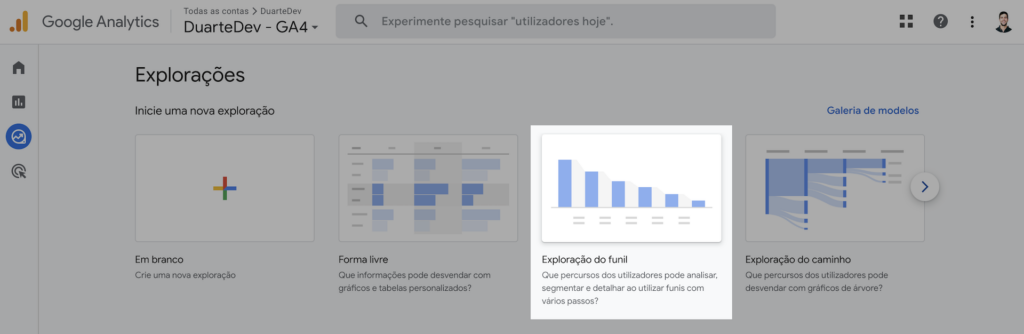 Exploração de funil no GA4