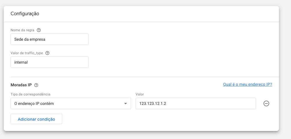 Configurar regra de IP para filtrar o tráfego interno Configurar regra de IP para filtrar o tráfego interno