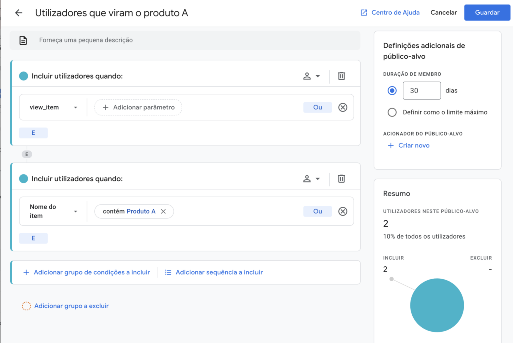 criar audiência personalizada no GA4