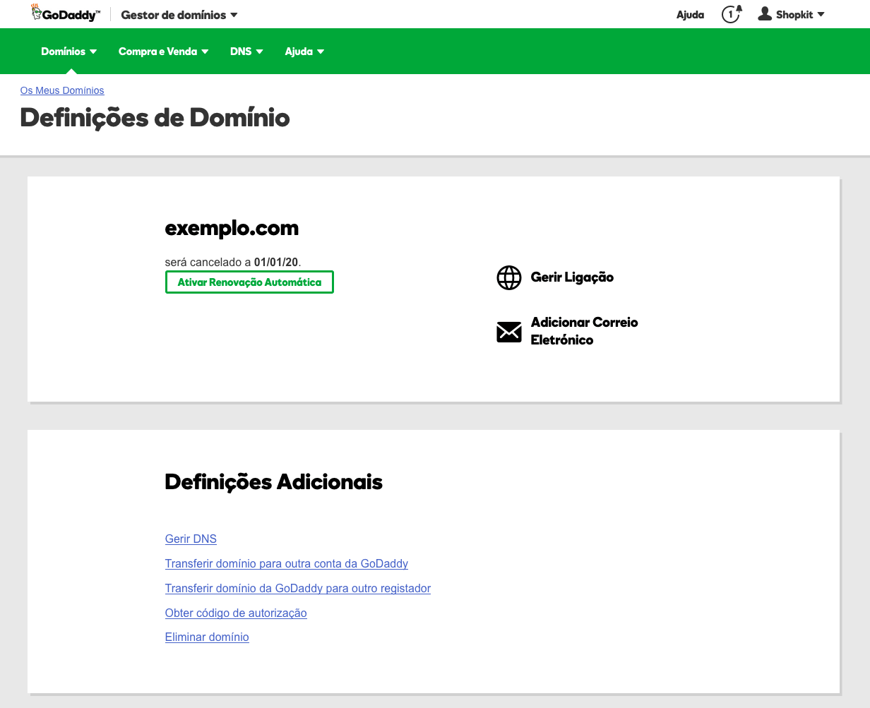 Configurar domínio na GoDaddy