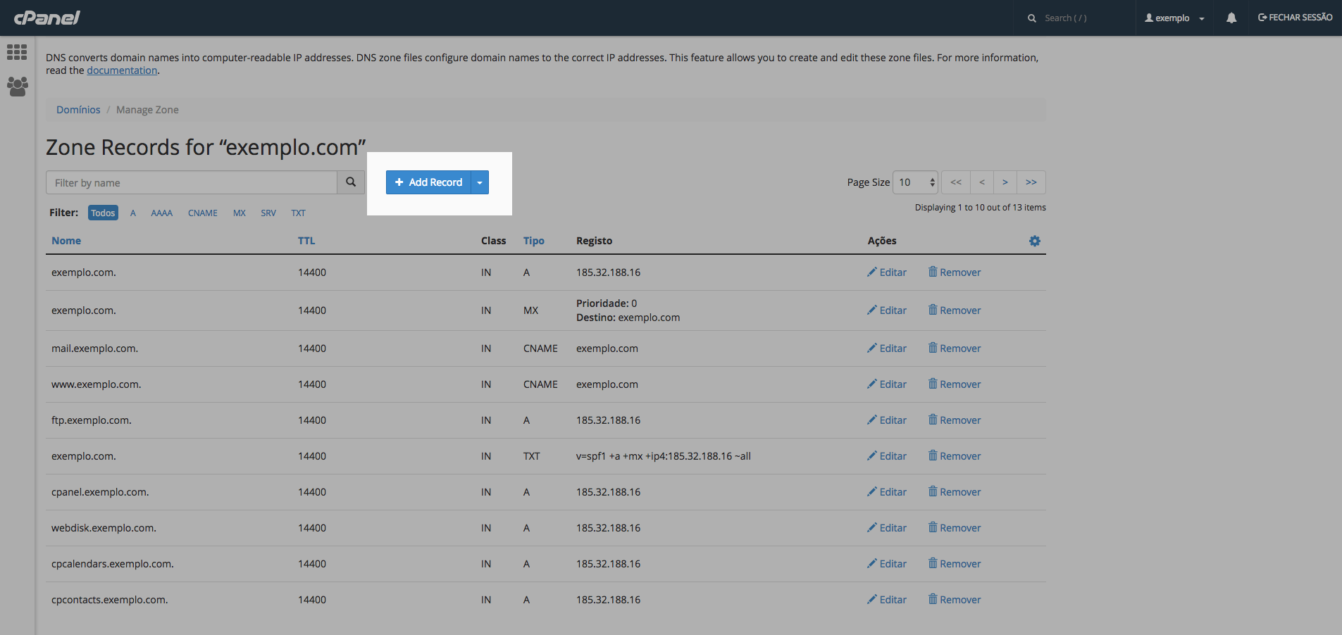 Configurar domínio o cPanel