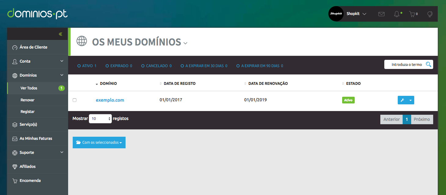 Configurar domínio na Dominios.PT