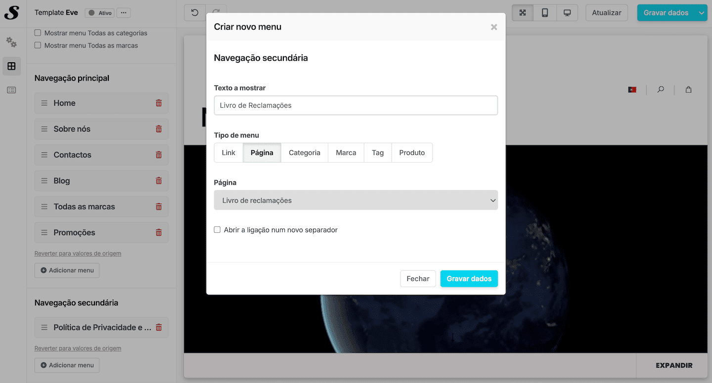 Adicionar p&aacute;gina na navega&ccedil;&atilde;o