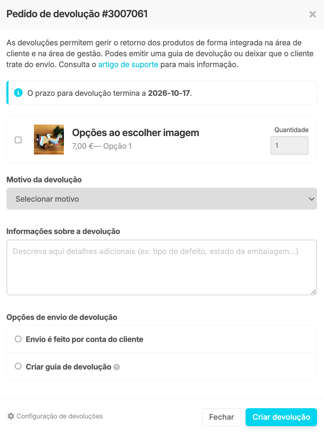 Pedido de devolução