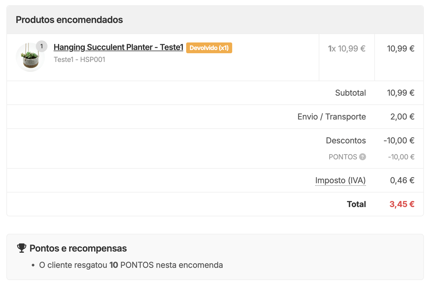 Produtos encomendados