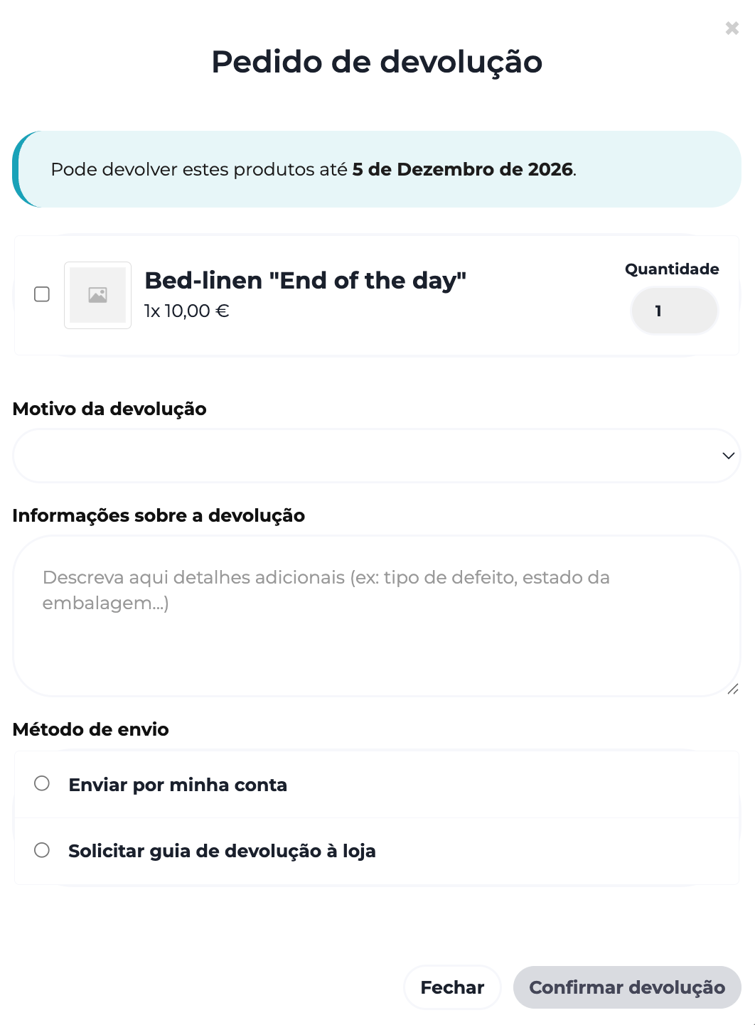 Pedido de devolução como cliente