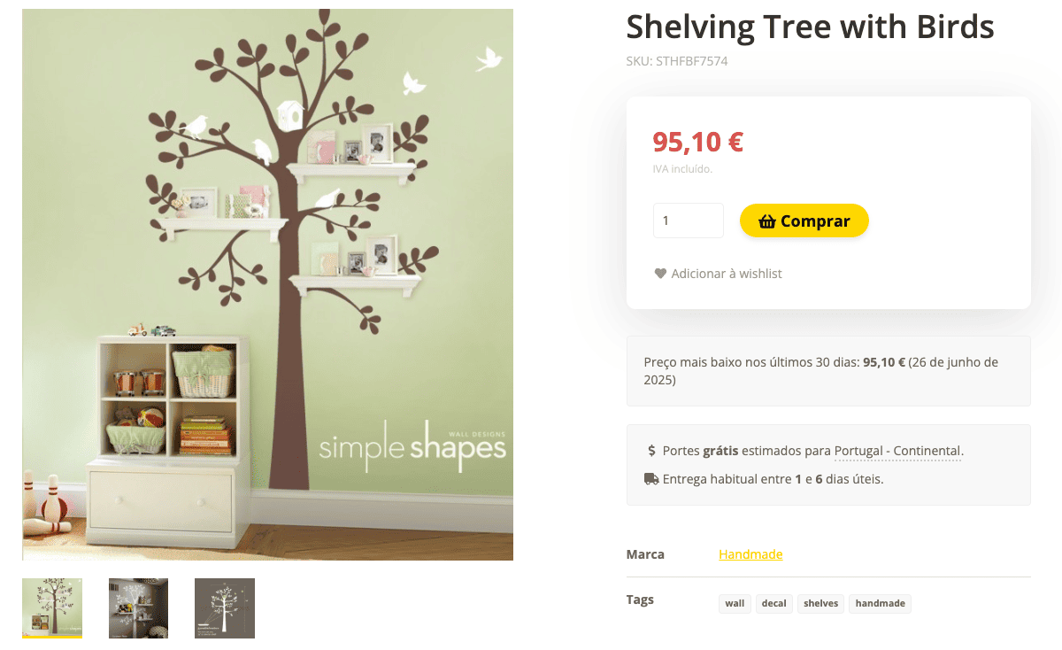 App Cálculo de portes na página de produto