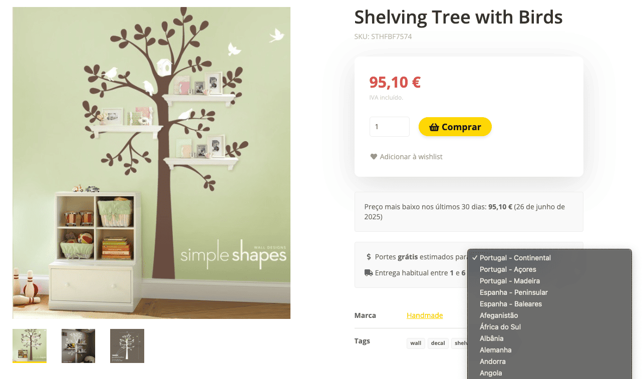 App Cálculo de portes por país