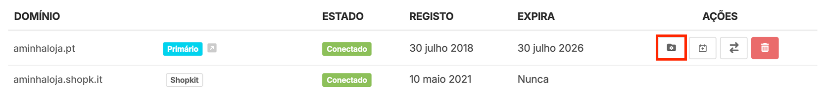 Opção para utilizar Gestor de DNS do domínio
