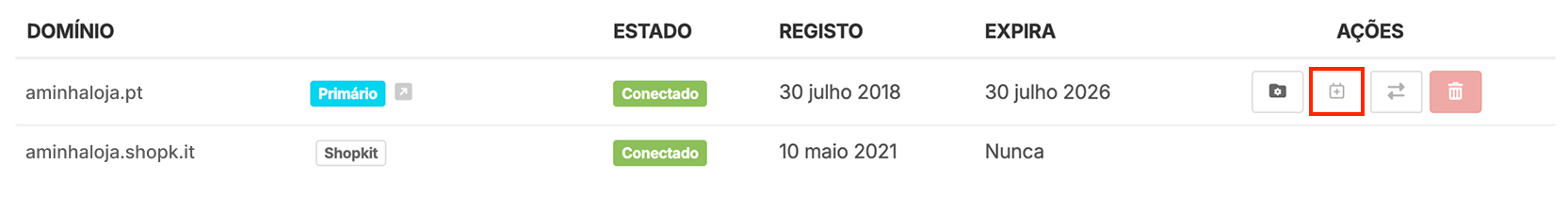 Renovar domínio próprio na área de gestão