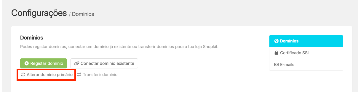Alterar domínio primário da loja online