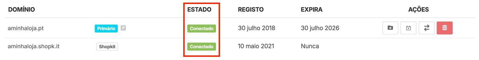 Estado conectado ou não conectado de domínio