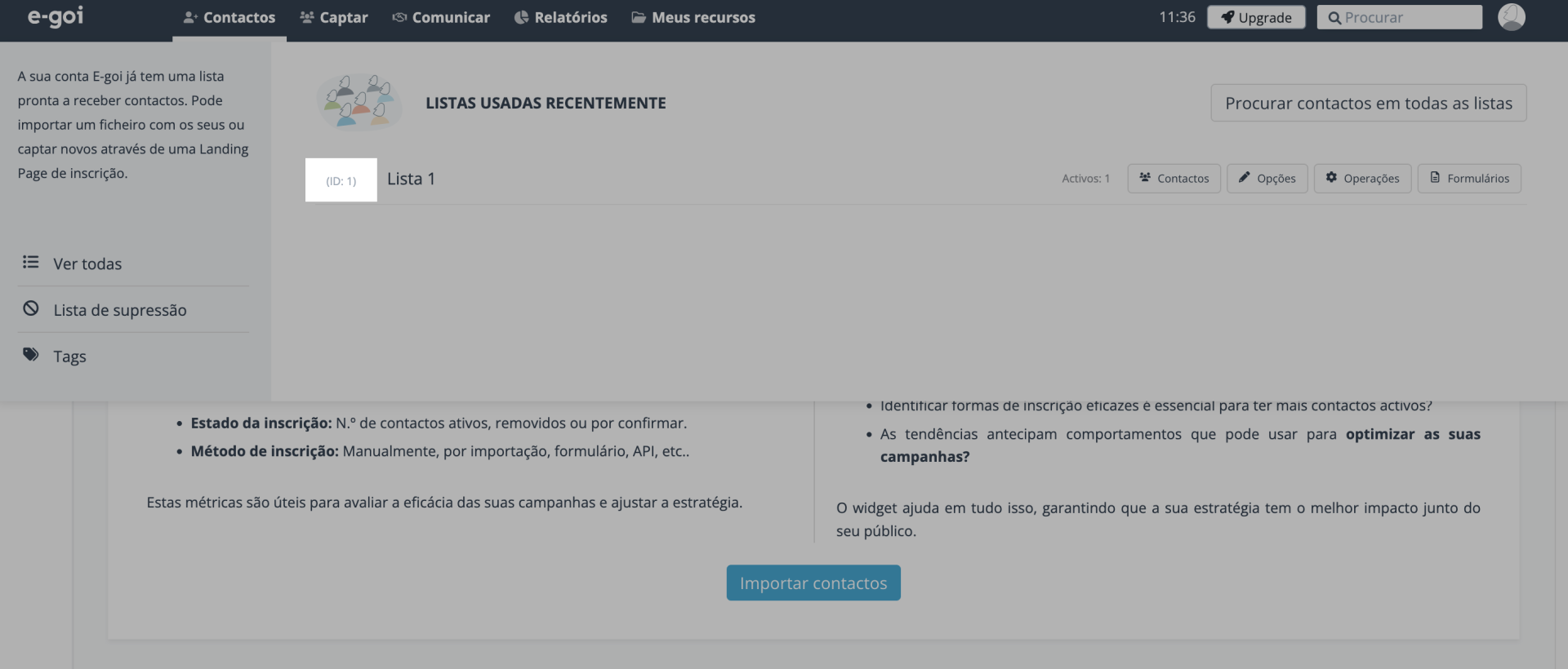 List ID na conta E-goi