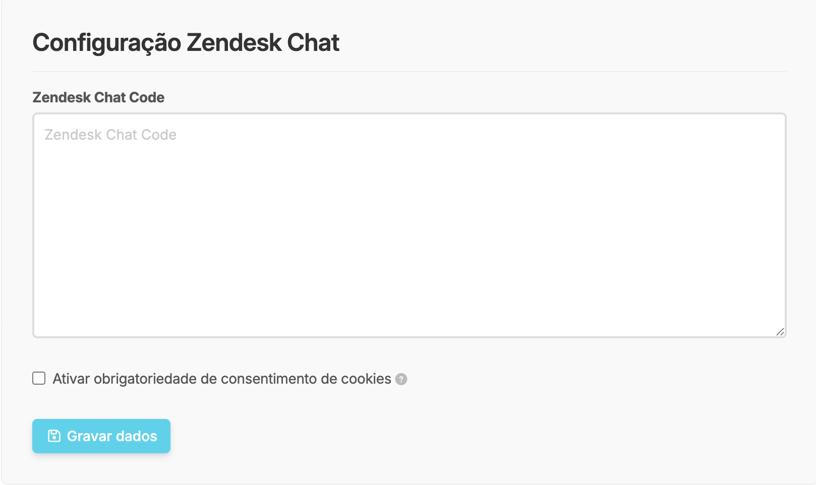 Configurações da app Zendesk Chat na Shopkit