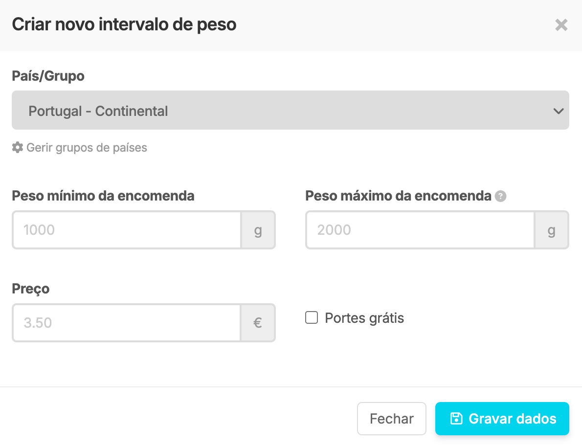 Criar intervalo de peso