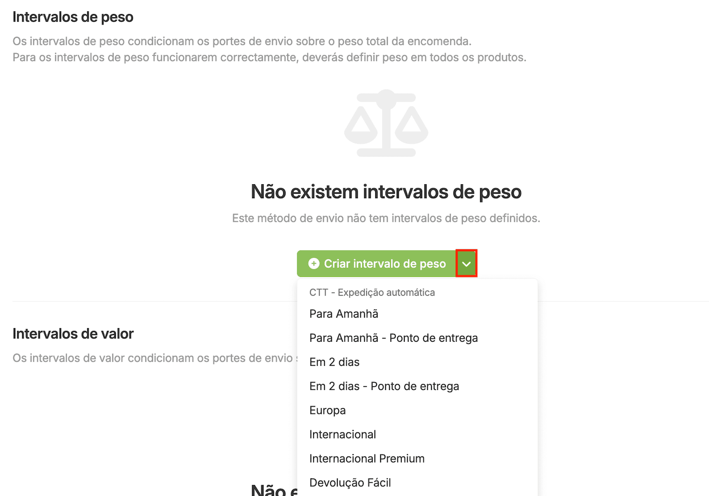 Importar tabelas de expedição