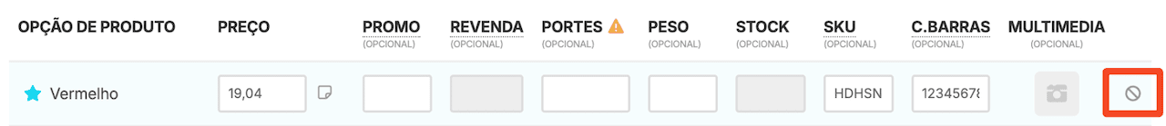 Desactivar variantes