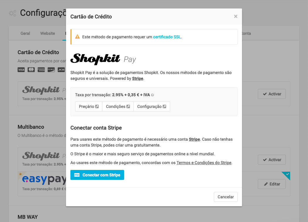 Activação conta Stripe