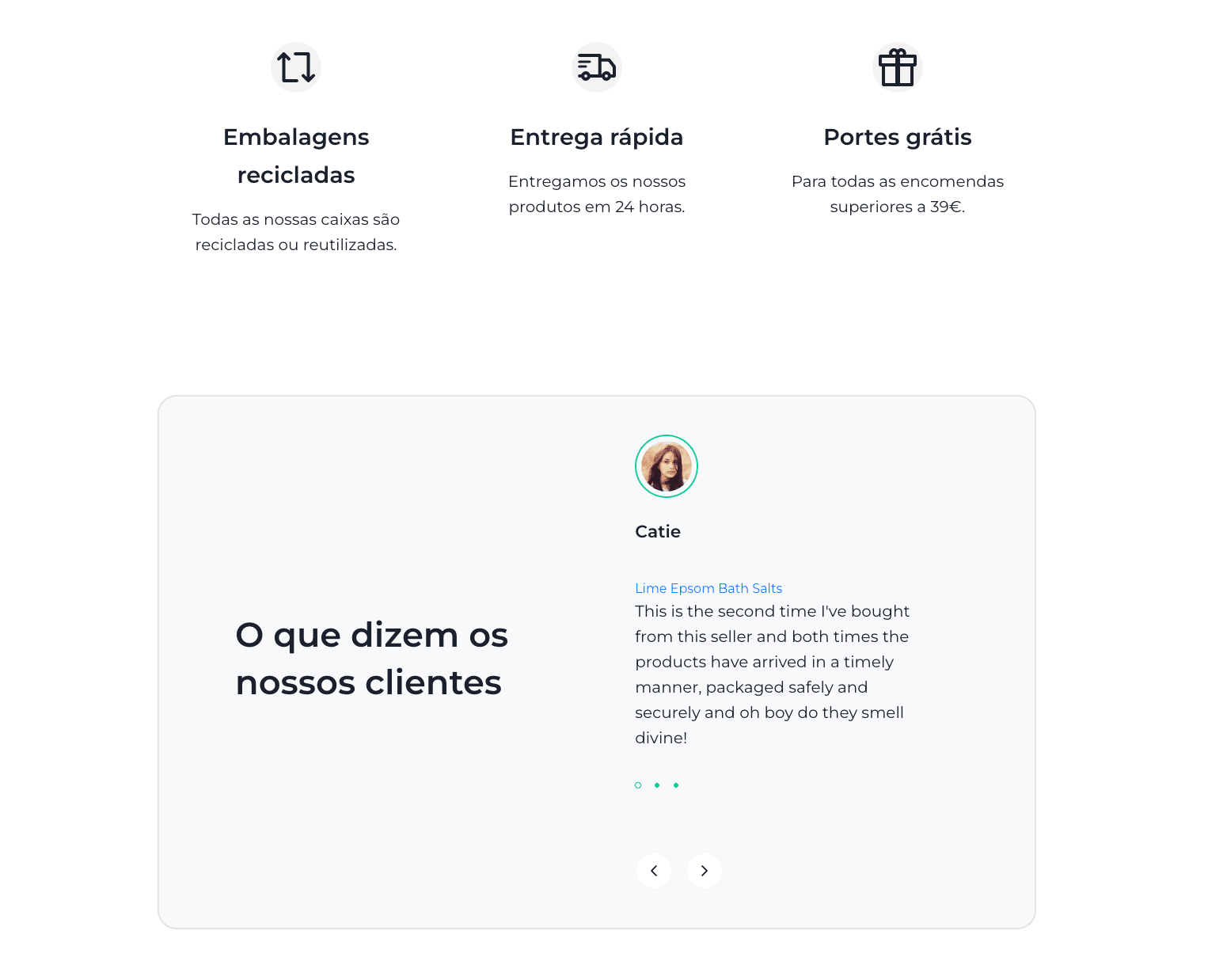 Testemunhos clientes na homepage