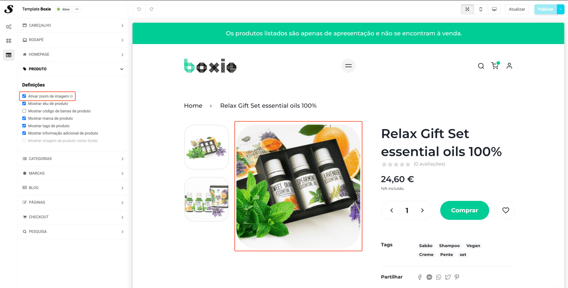 Zoom nas imagens de produto