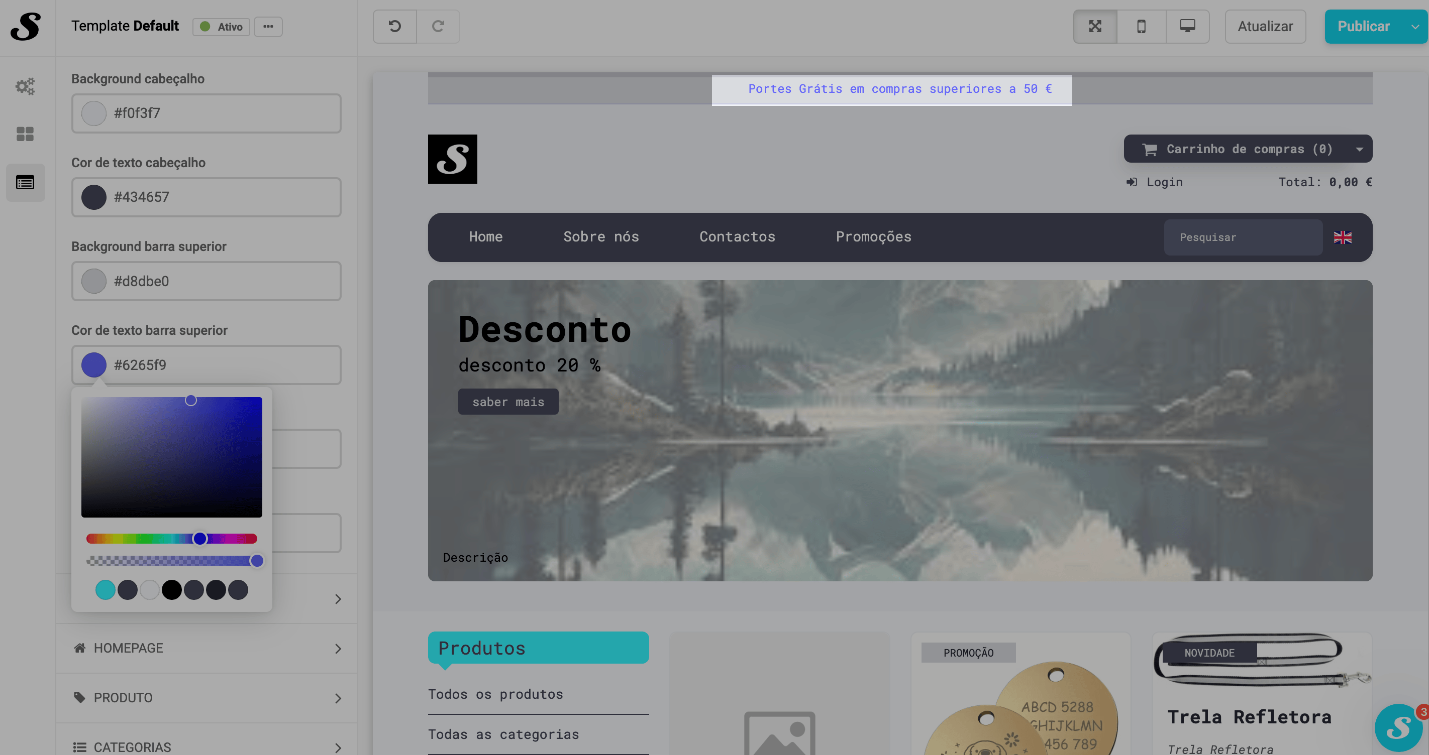 Cor do anúncio de loja