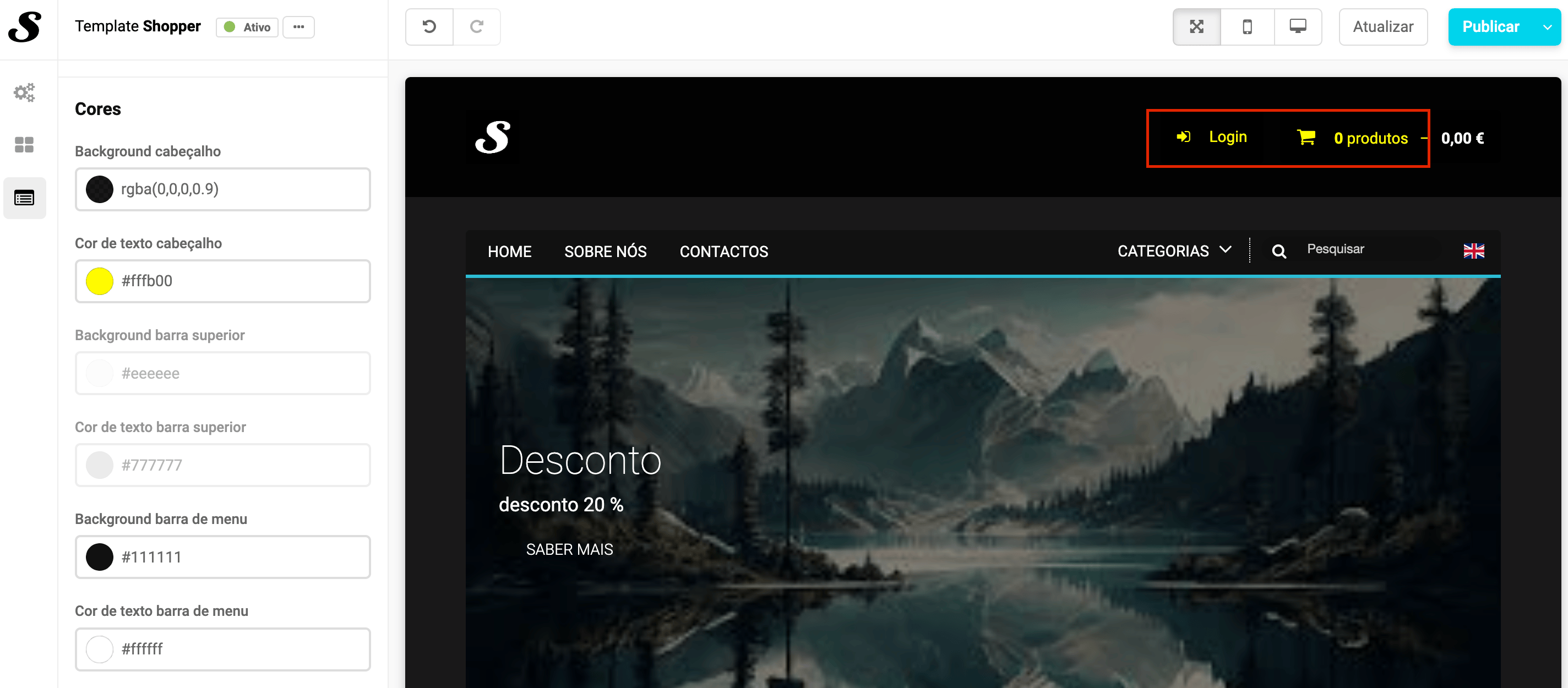 Configuração do cabeçalho