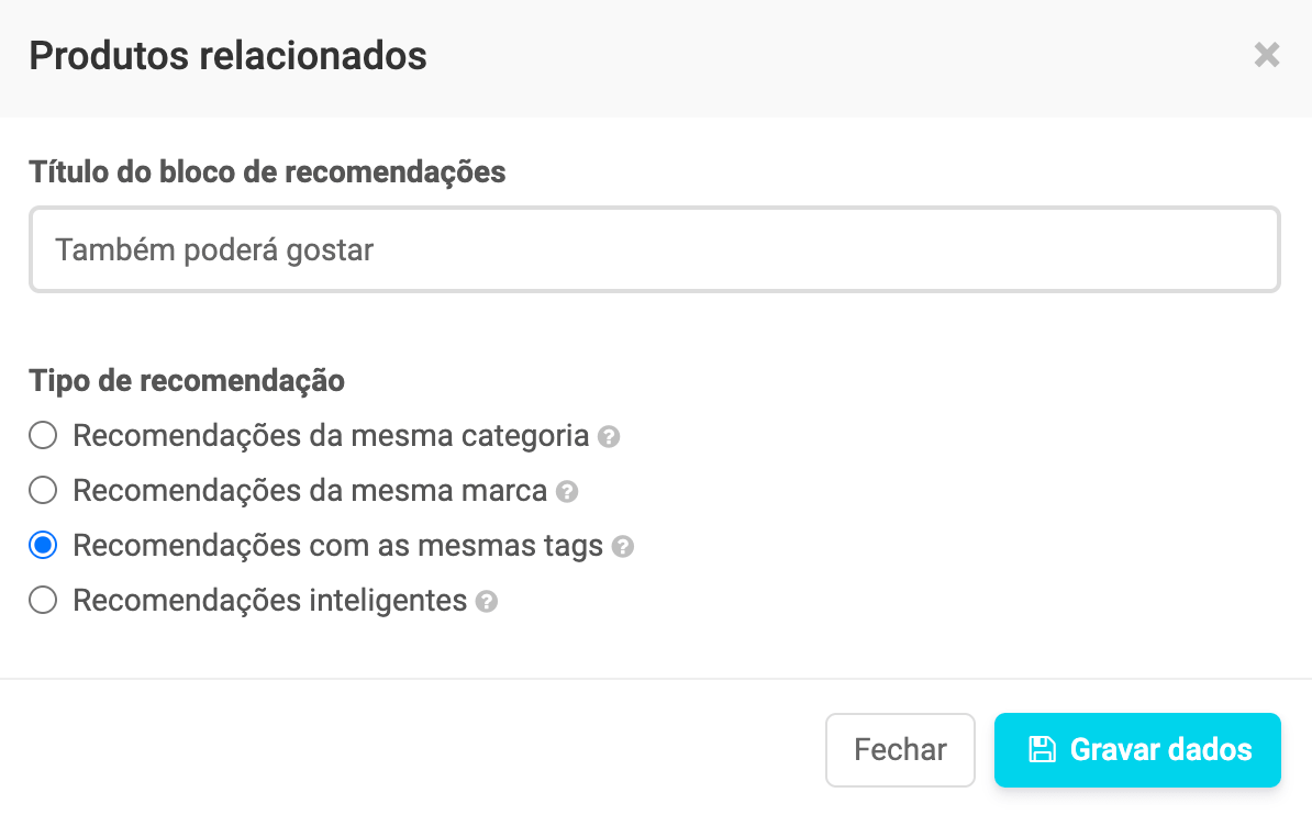 Configuração de produtos relacionados na visão genérica