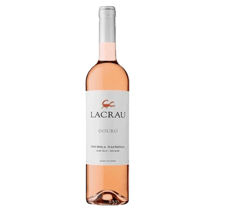 Lacrau Touriga Nacional 2024 Garrafa de vinho rosé Lacrau Douro com rótulo branco e cápsula prateada